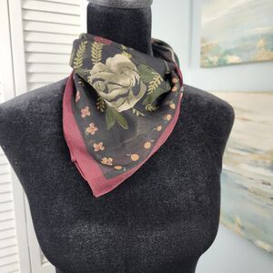 Express Black Floral Scarf 20” Square Rose Print Whimsigoth Romantic Retro